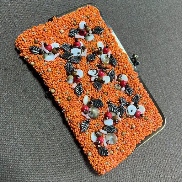 JCrew Orange Beaded and Seashell Clutch Bag - Picture 2 of 5